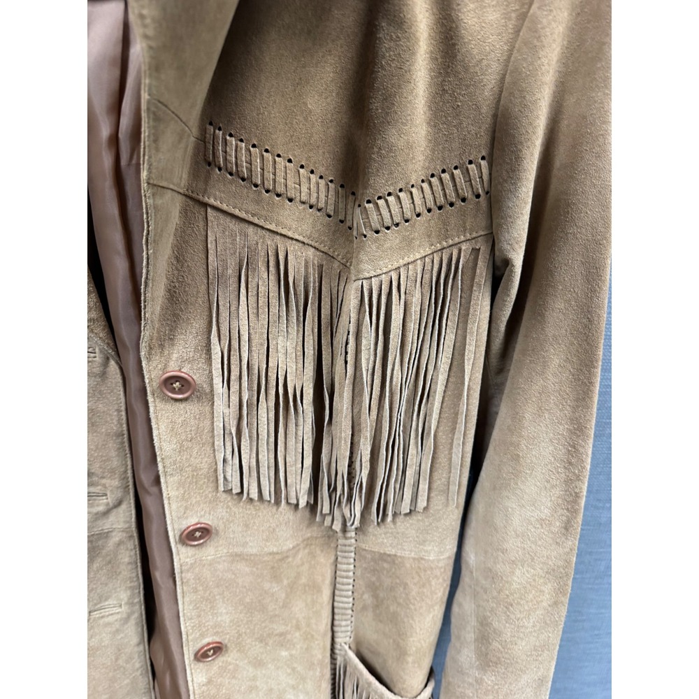 Scully Womens Tan Suede Leather Fringe Western Blazer Jacket Whipstitch Size M - Picture 3 of 8